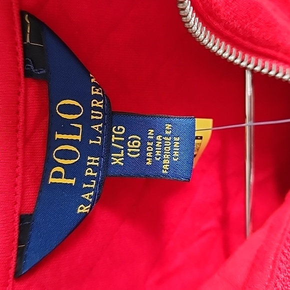 NWT Polo R.L.: Quilted & Collared 1/4 zip Sweatshirt, Red Blue, Girl's CL (16) - Picture 3 of 11
